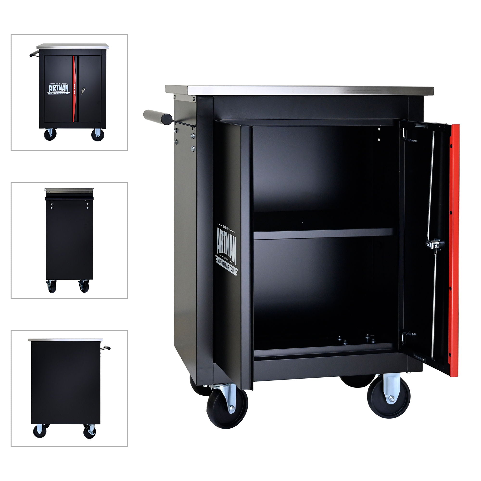 Double Door Clapboardl Multi Function Tool Cart - Black / Red