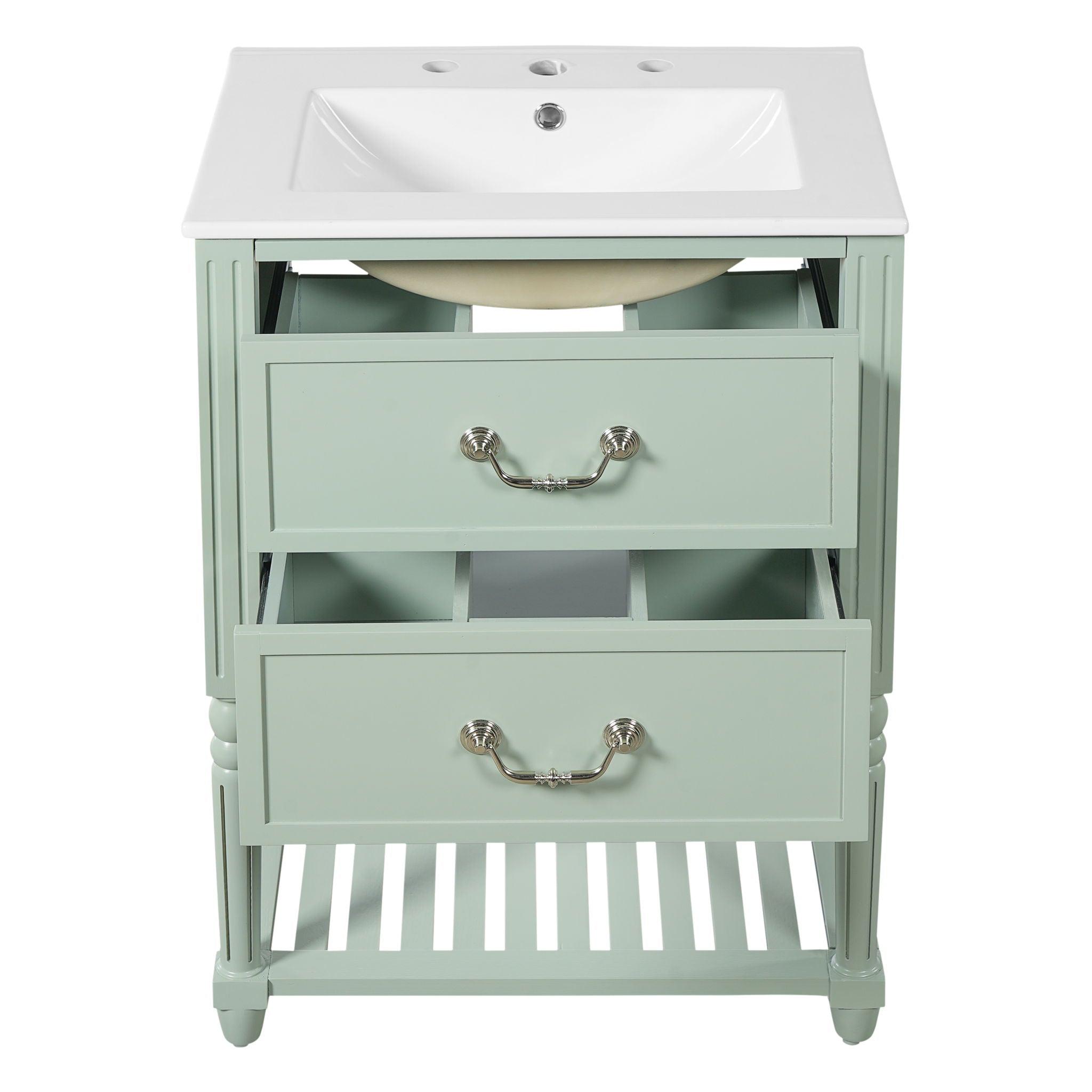Wave Design Bathroom Vanity With Sink, 2 Drawers And Open Shelf