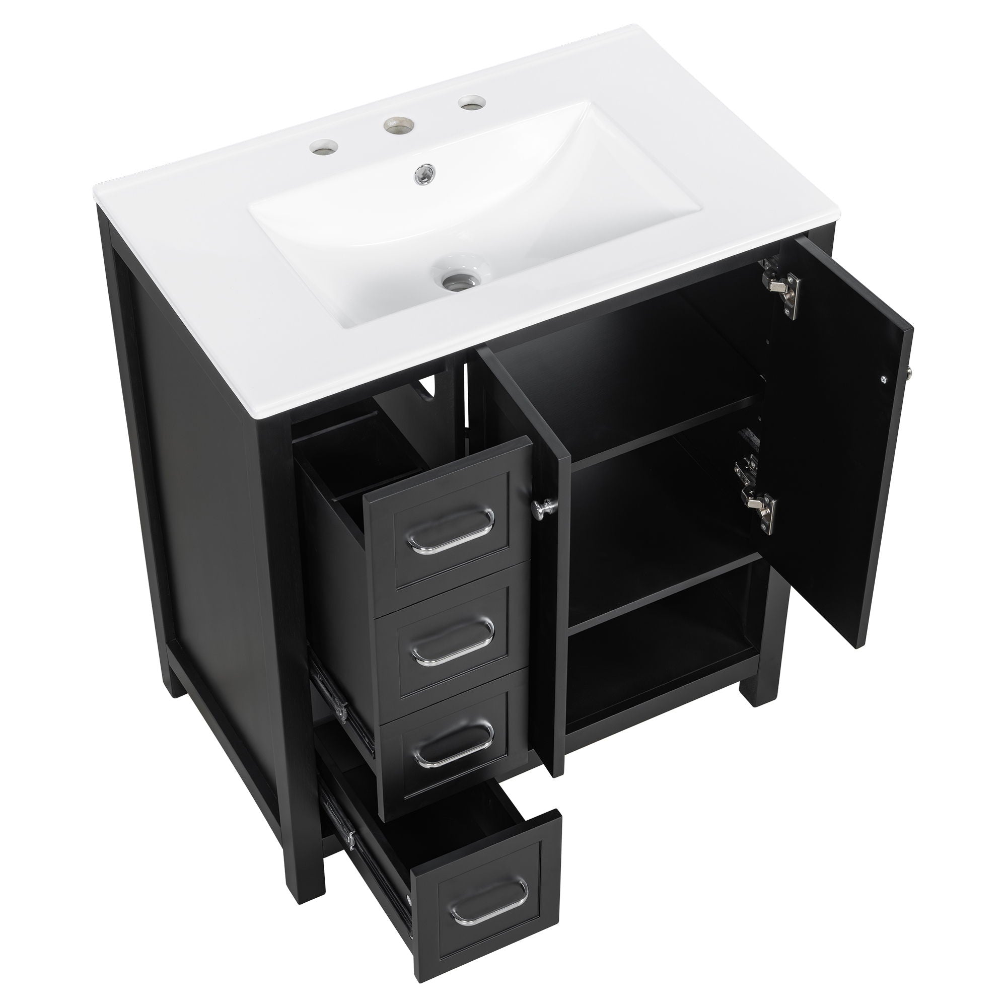 Bathroom Vanity With Sink Top, Bathroom Vanity Cabinet With 2 Doors And 2 Drawers, Open Shelf