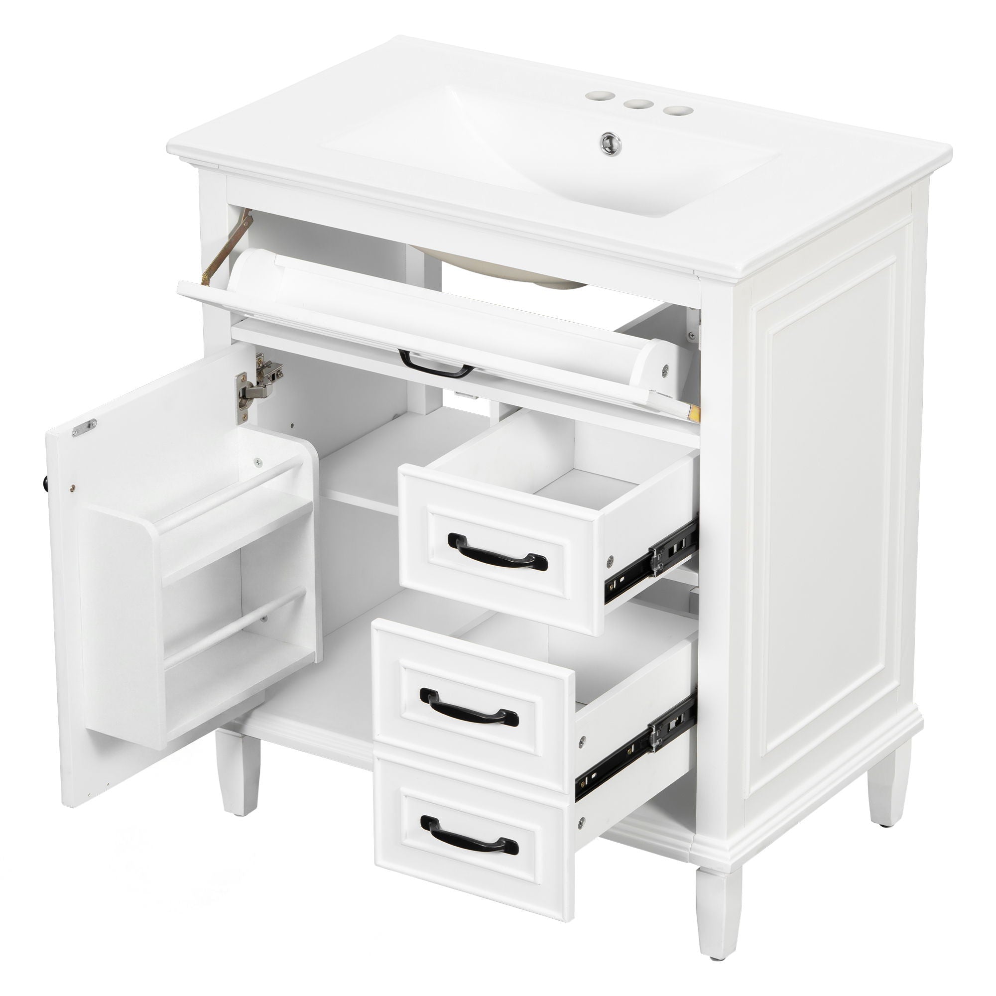 Bathroom Vanity With Sink Top, Flip Drawers, Adjustable Shelf