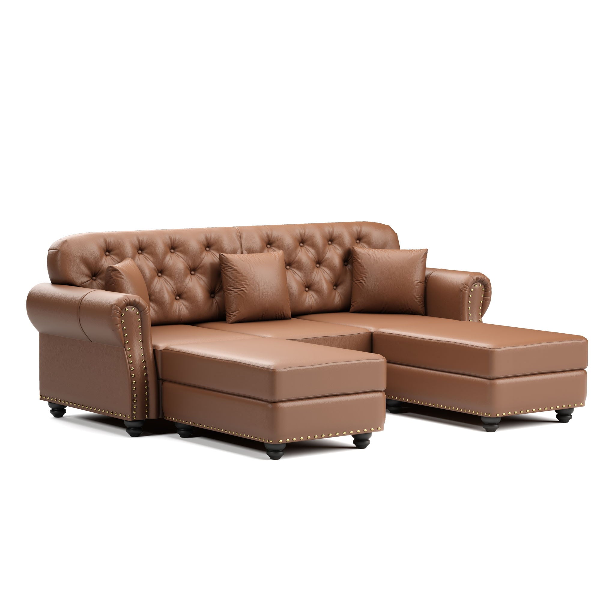 Upholstered Sofa With Nailhead Trim, Rolled Armrests With Ottoman