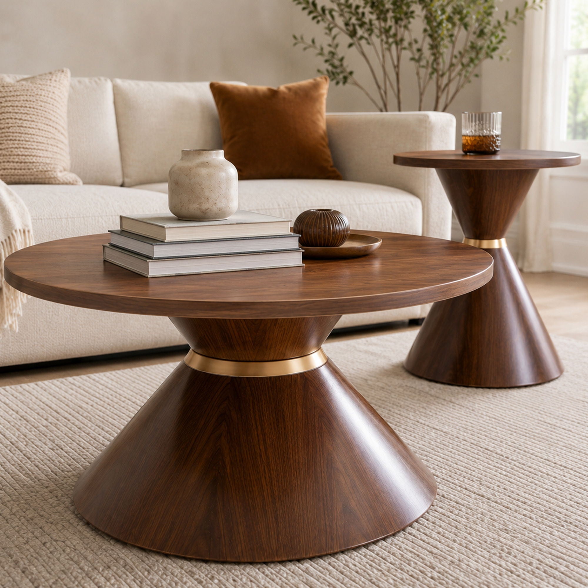 2 Piece Round Coffee Table Set For Living Room