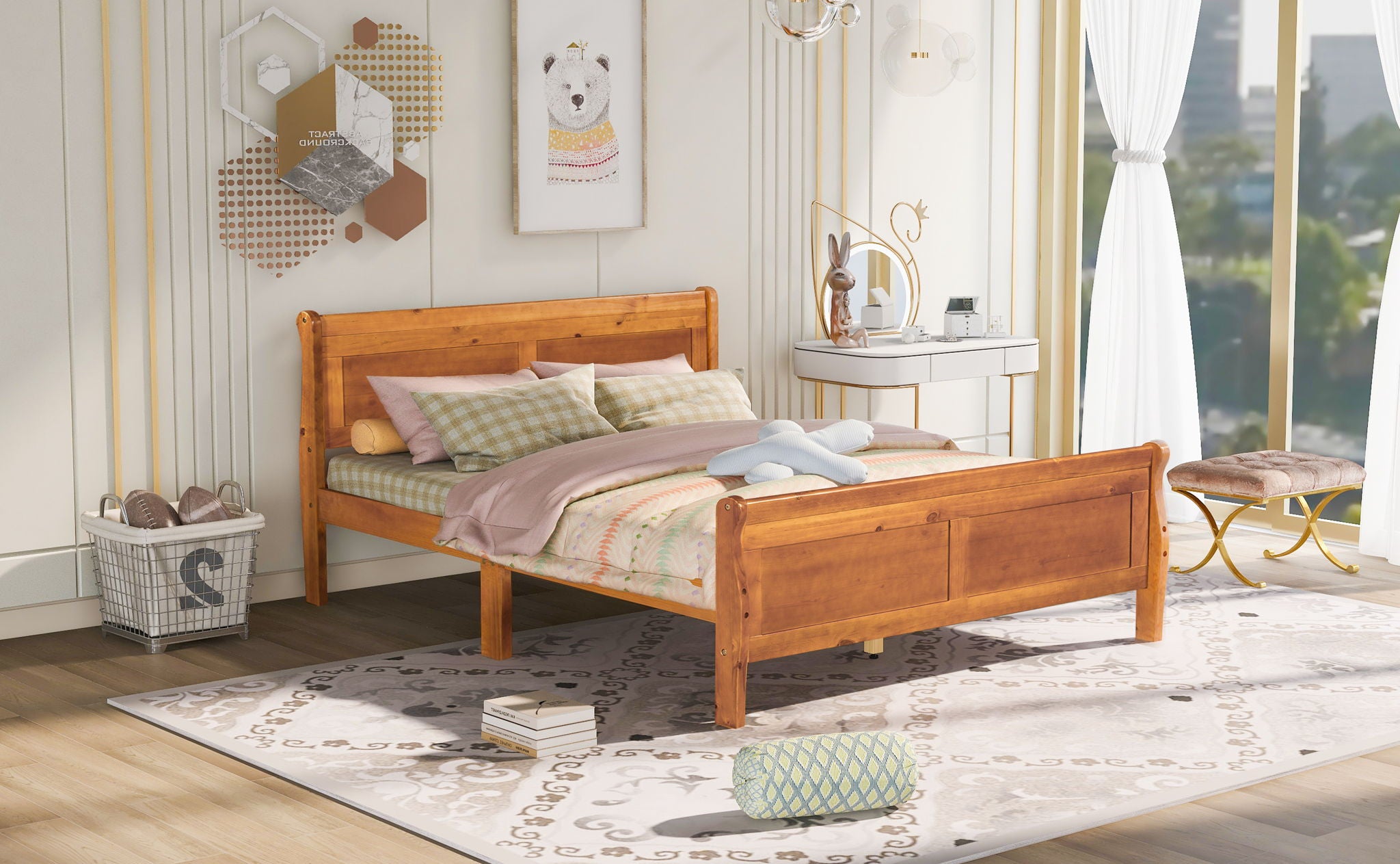 Platform Bed Frame Mattress Foundation Sleigh Bed With Headboard / Footboard / Wood Slat Suppor