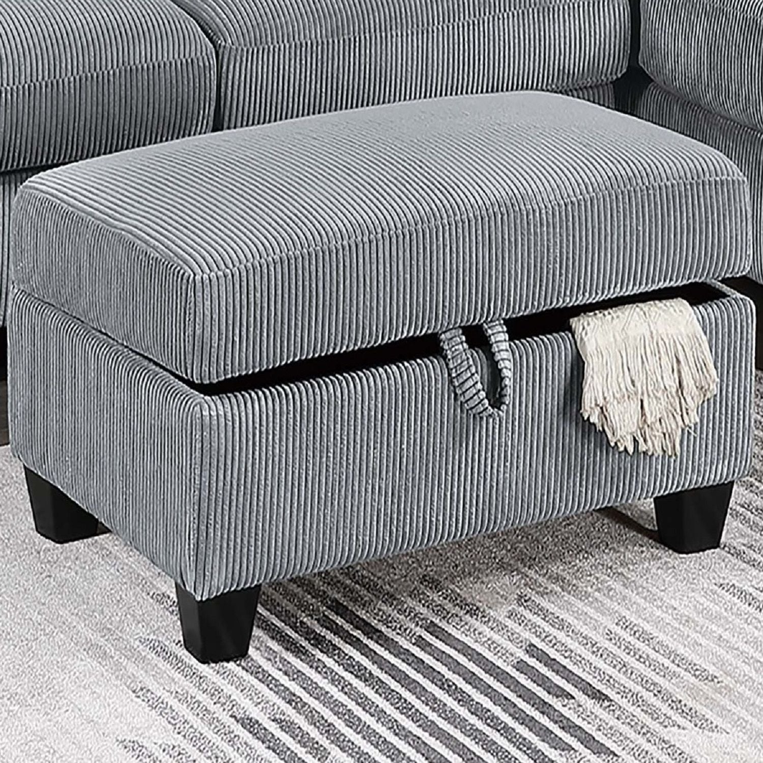 Contemporary Sectional Set With Right Arm Chaise, Left Arm Sofa With USB Port, Storage Ottoman