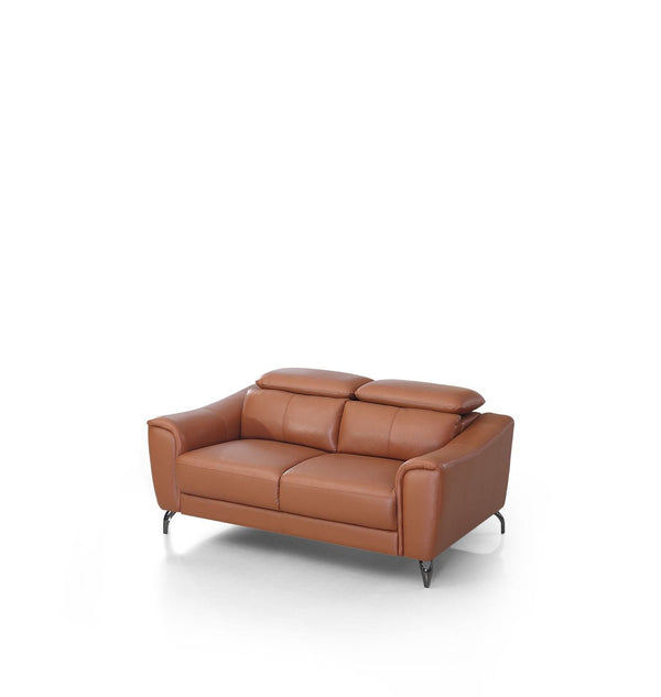Divani Casa Danis - Modern Cognac Leather Brown Loveseat