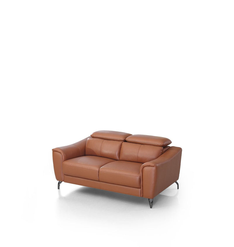 Divani Casa Danis - Modern Cognac Leather Brown Loveseat