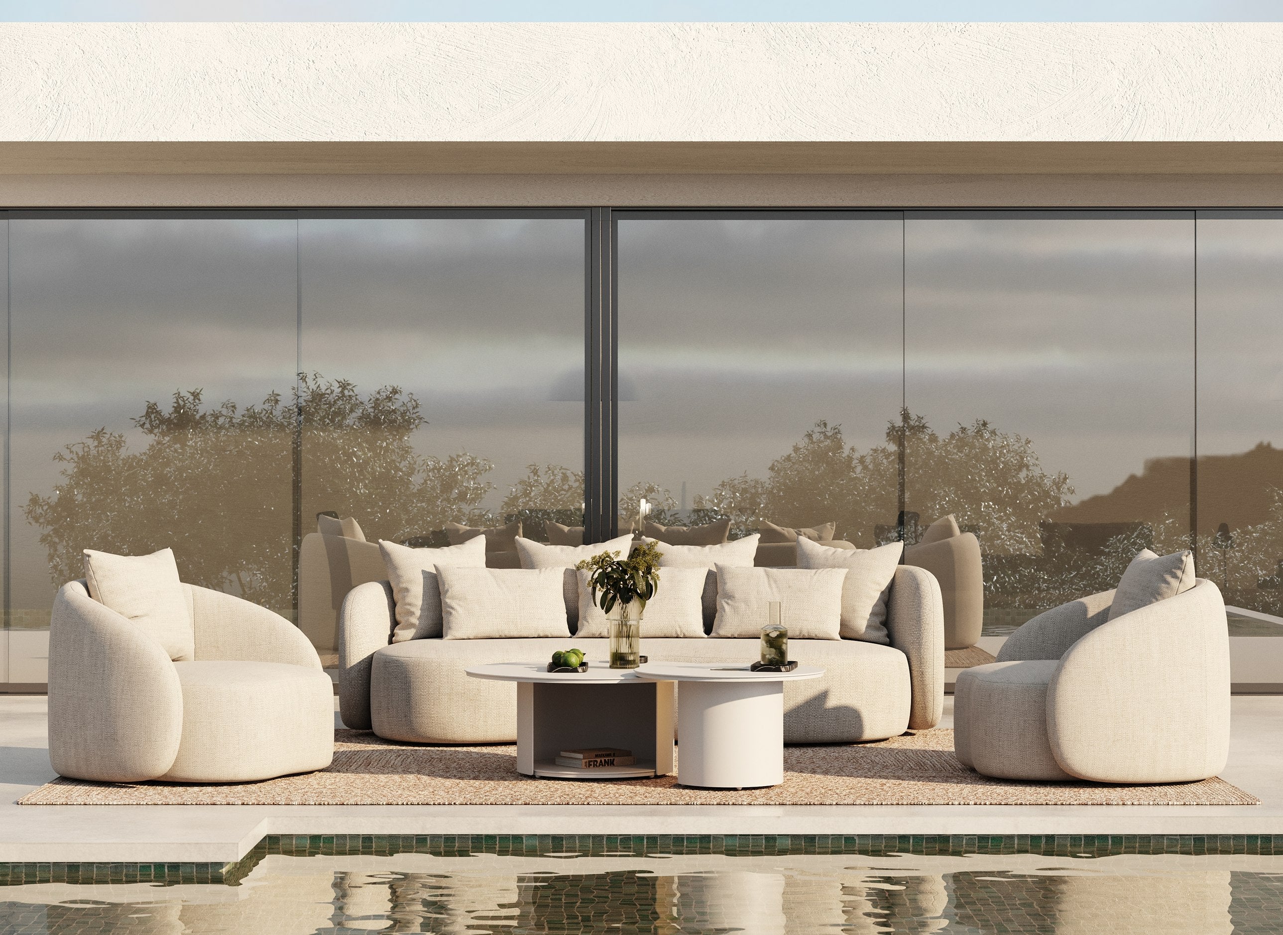Renava Tabarca - Outdoor Beige Fabric 4 Seat Sofa + 2 Chairs