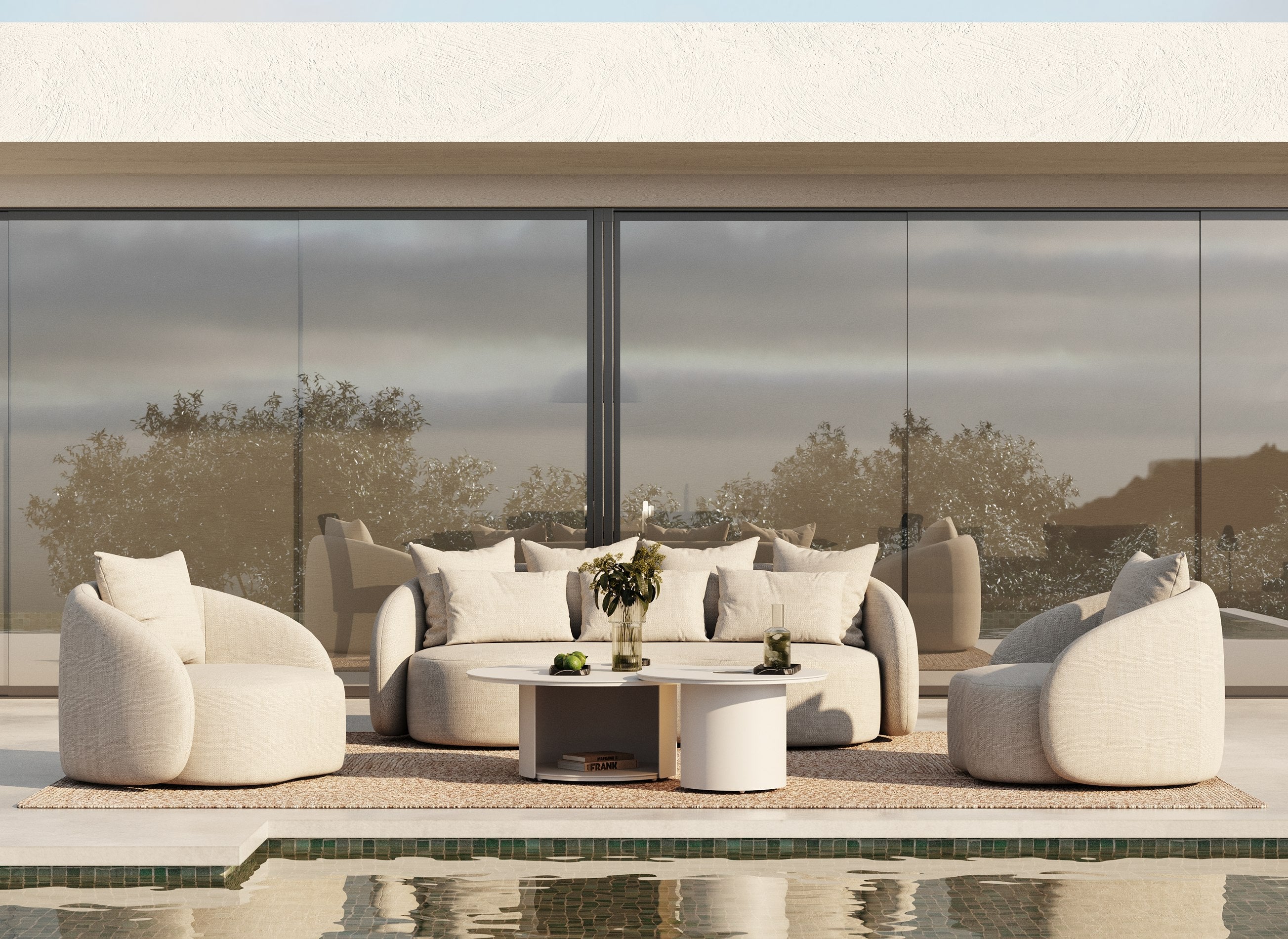 Renava Tabarca - Outdoor Beige Fabric 3 Seat Sofa
