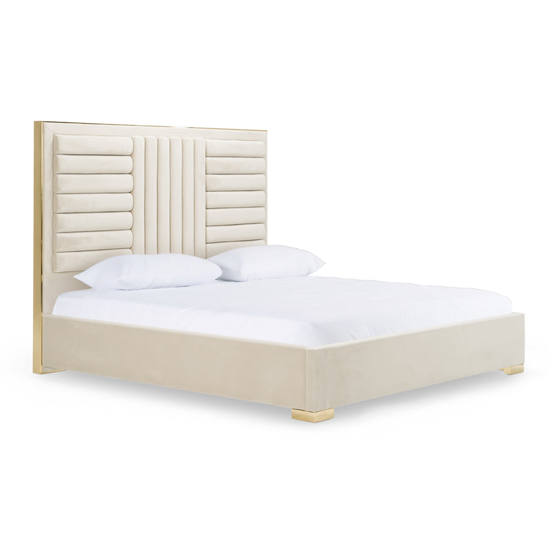 Modrest Daystar - Modern Beige Velvet & Gold Bed