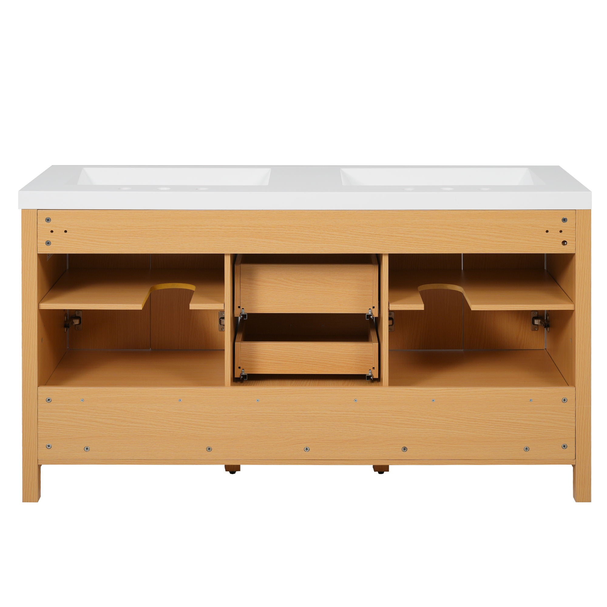Bathroom Vanity With Double Sink, Soft Close Doors & Drawers Handles - Wood