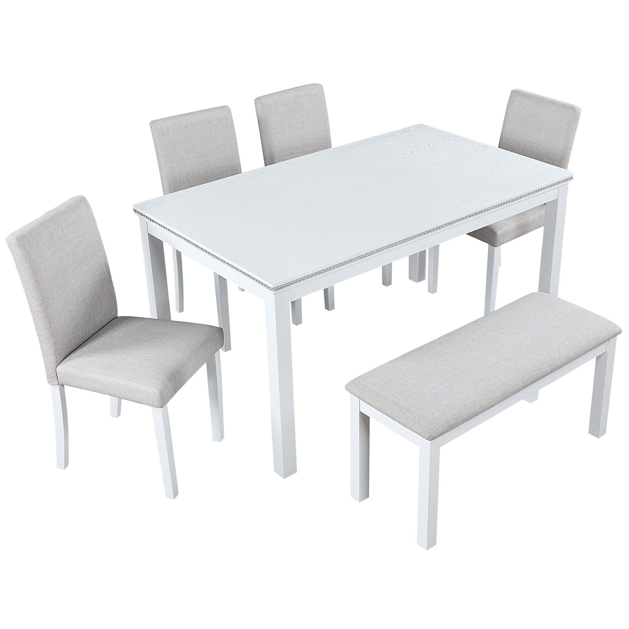 Dining Table Set With Crystal Decoration And Upholstered Chairs