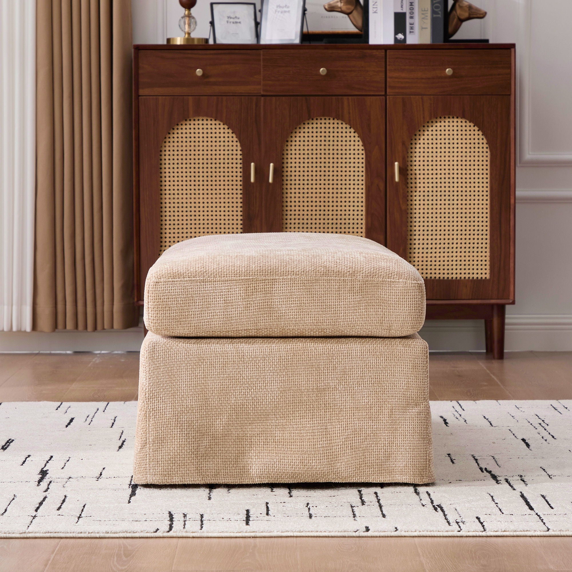 Wide Modern Upholstered Ottoman Foot Stool