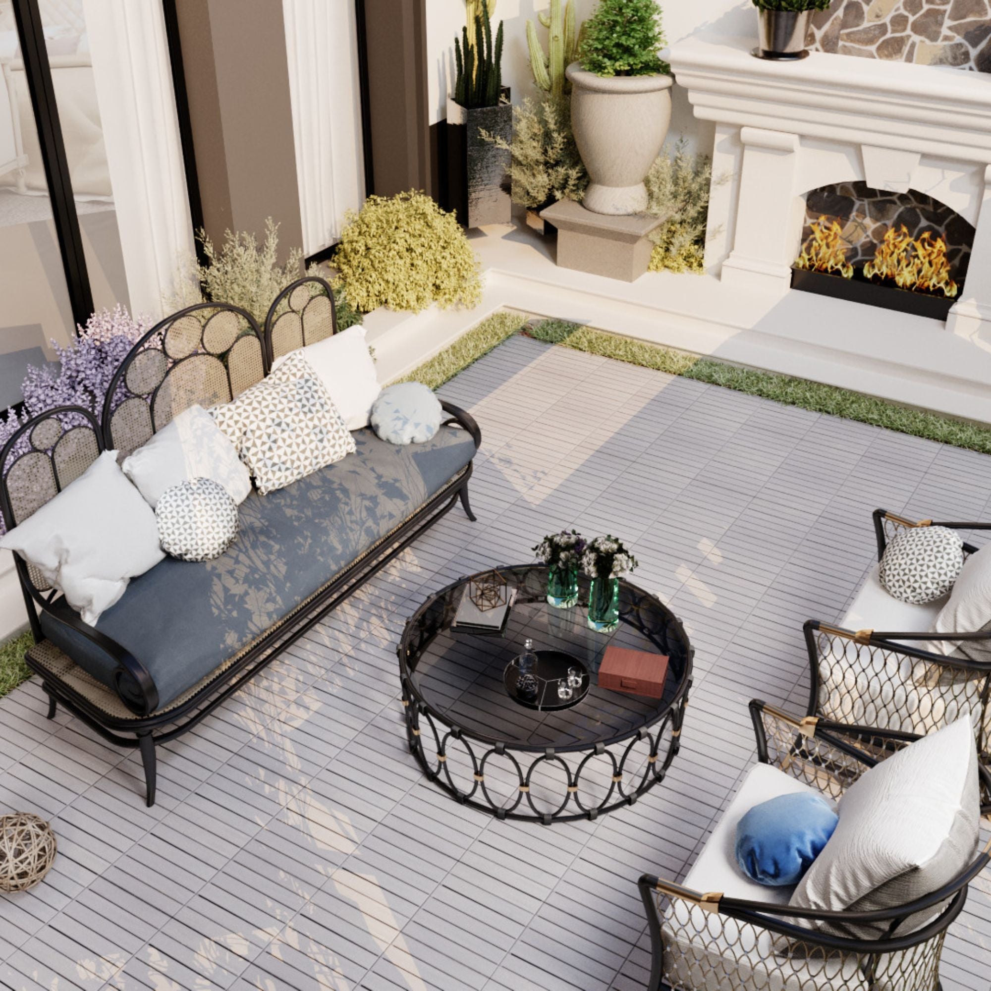 Interlocking Deck Tiles Striped Pattern, Waterproof Anti Mildew Brown