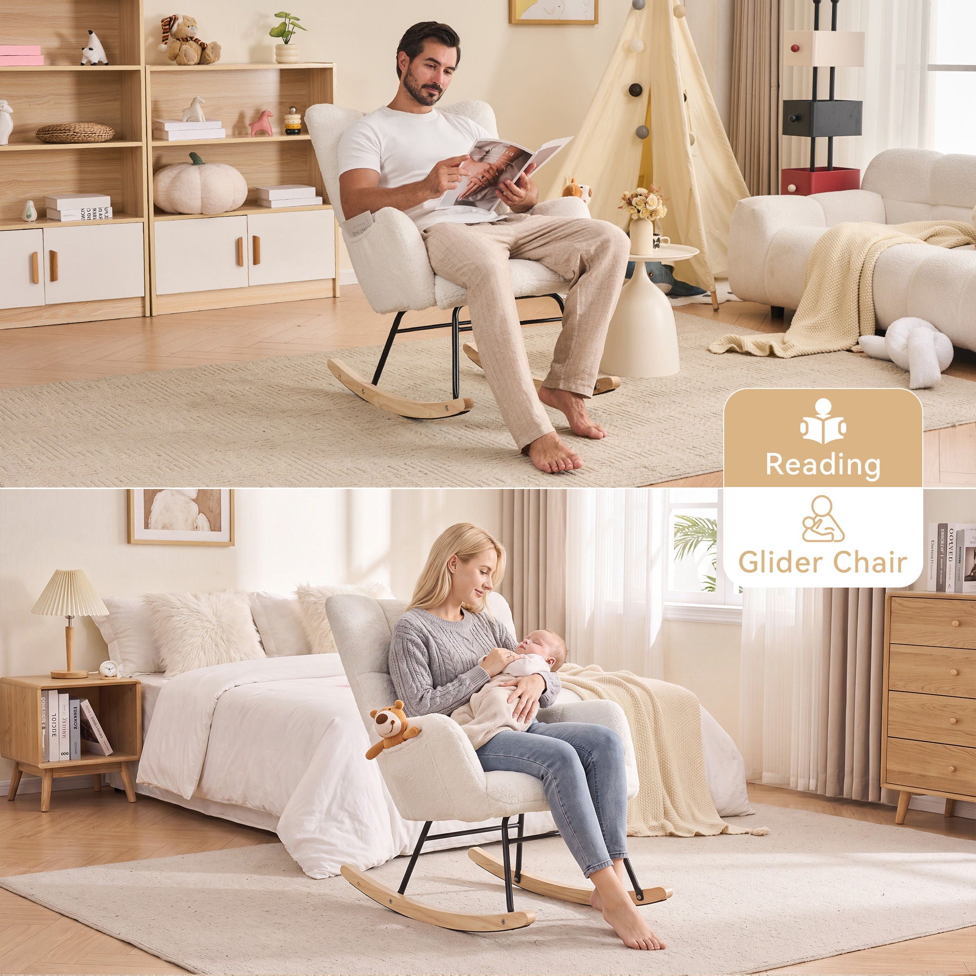 Rocking Gilder Chair For Living Room - Ivory