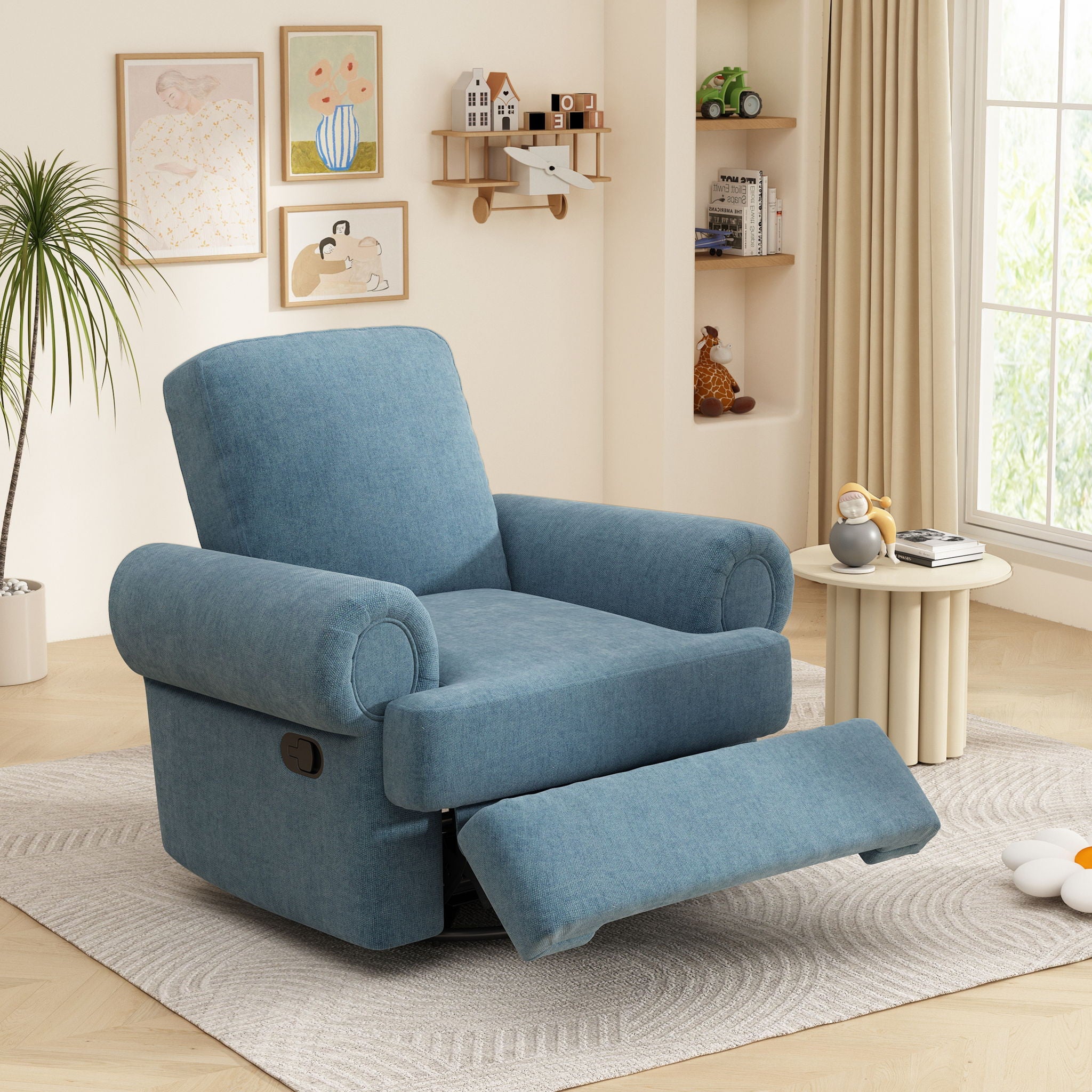 Manual Swivel Recliner Rocker Chair With Adjustable Backrest