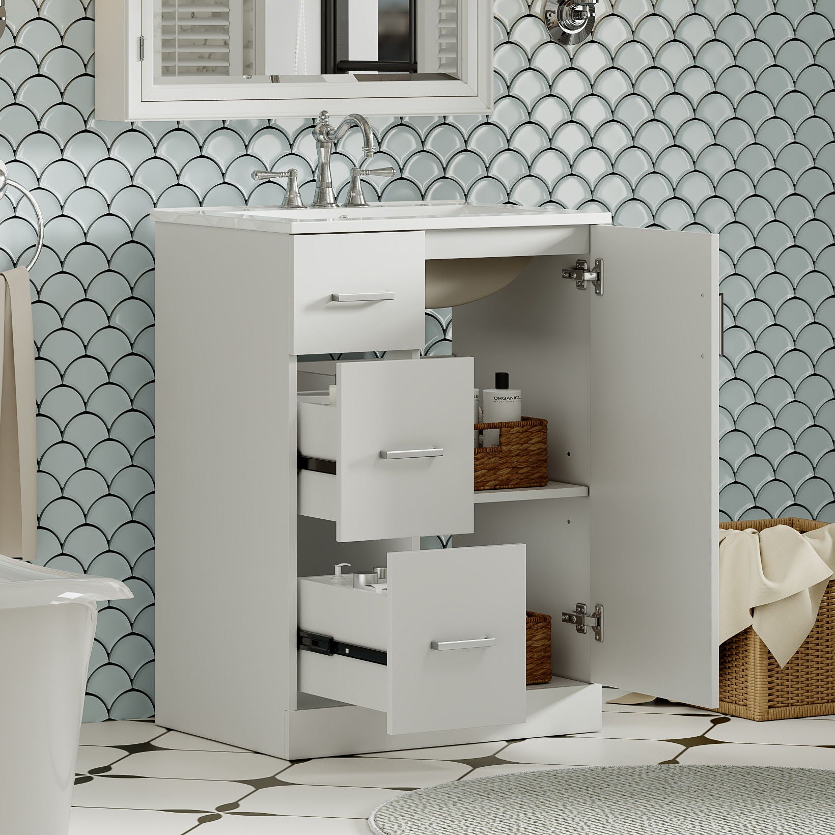 Bathroom Vanity With Under Mount Sink, 2 Drawers And Soft Closing Door