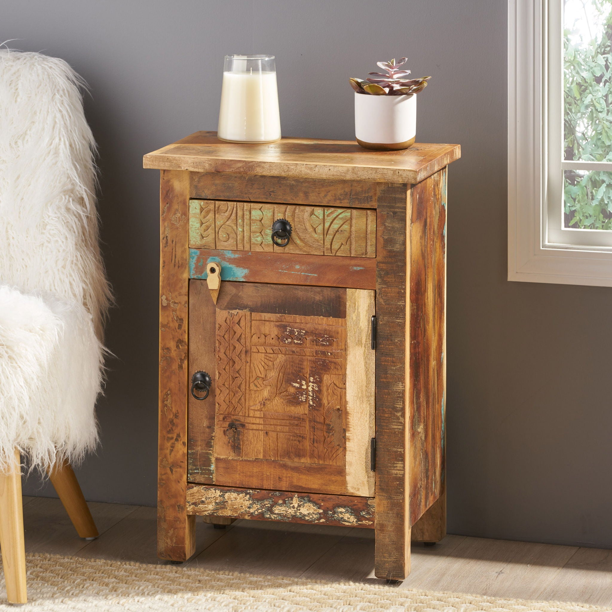 Carved Side Table - Natural
