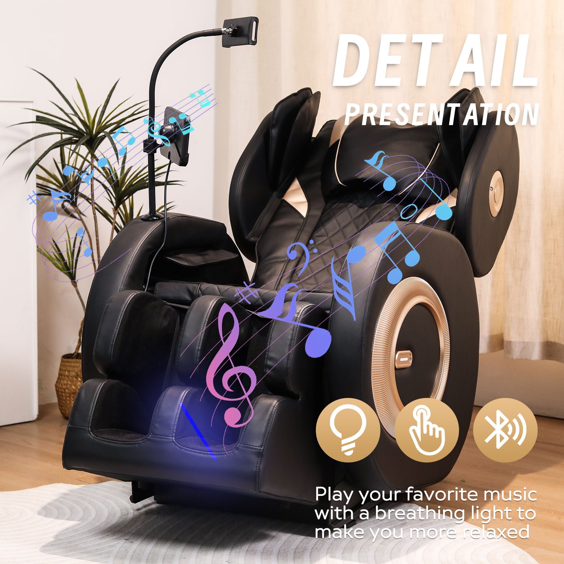 Automatic Massage Chair Recliner With Zero Gravity And Full Body Air Pressure - Black