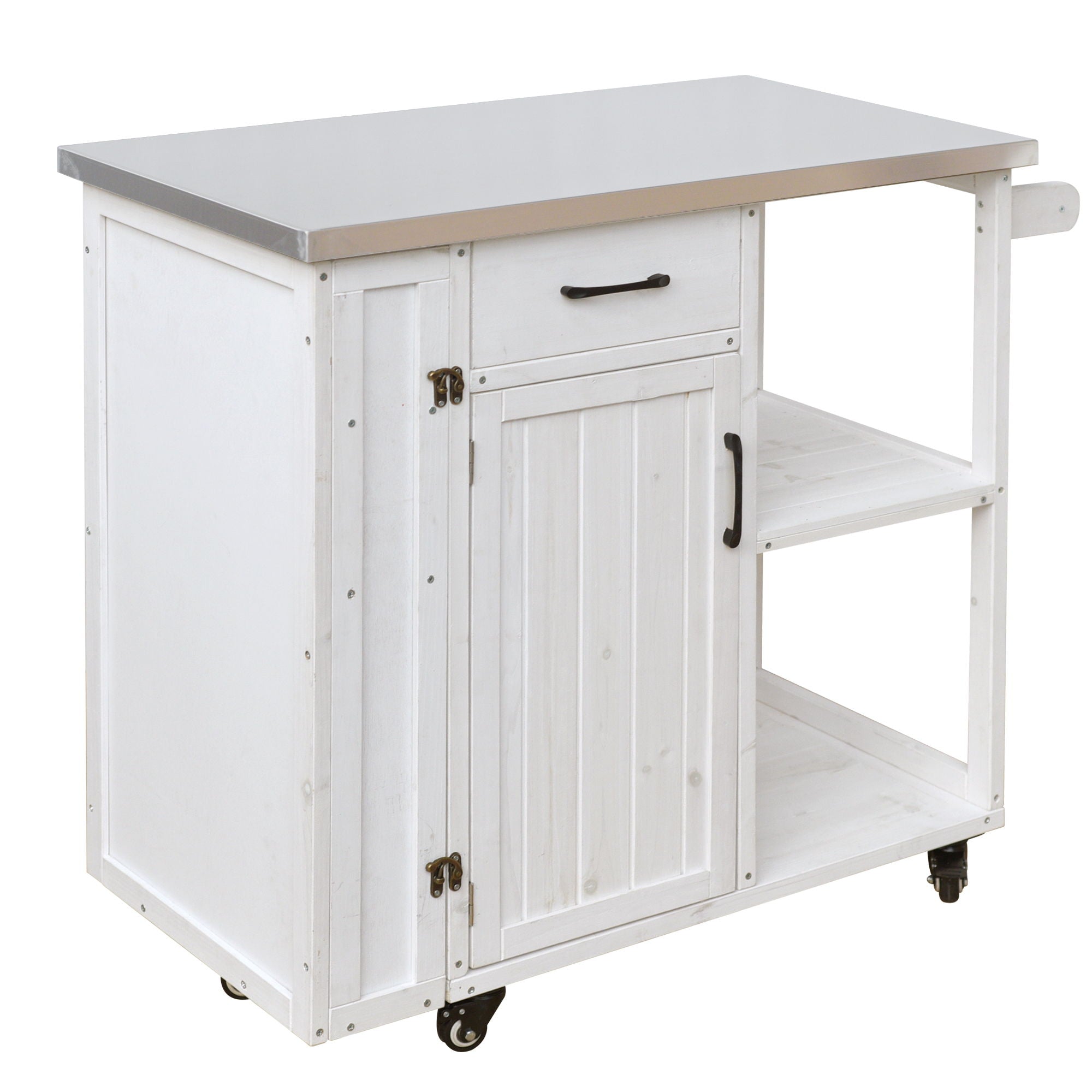 Outdoor Kitchen Island Prep Station With Lockable Wheels, Ample Storage, Towel & Spice Racks