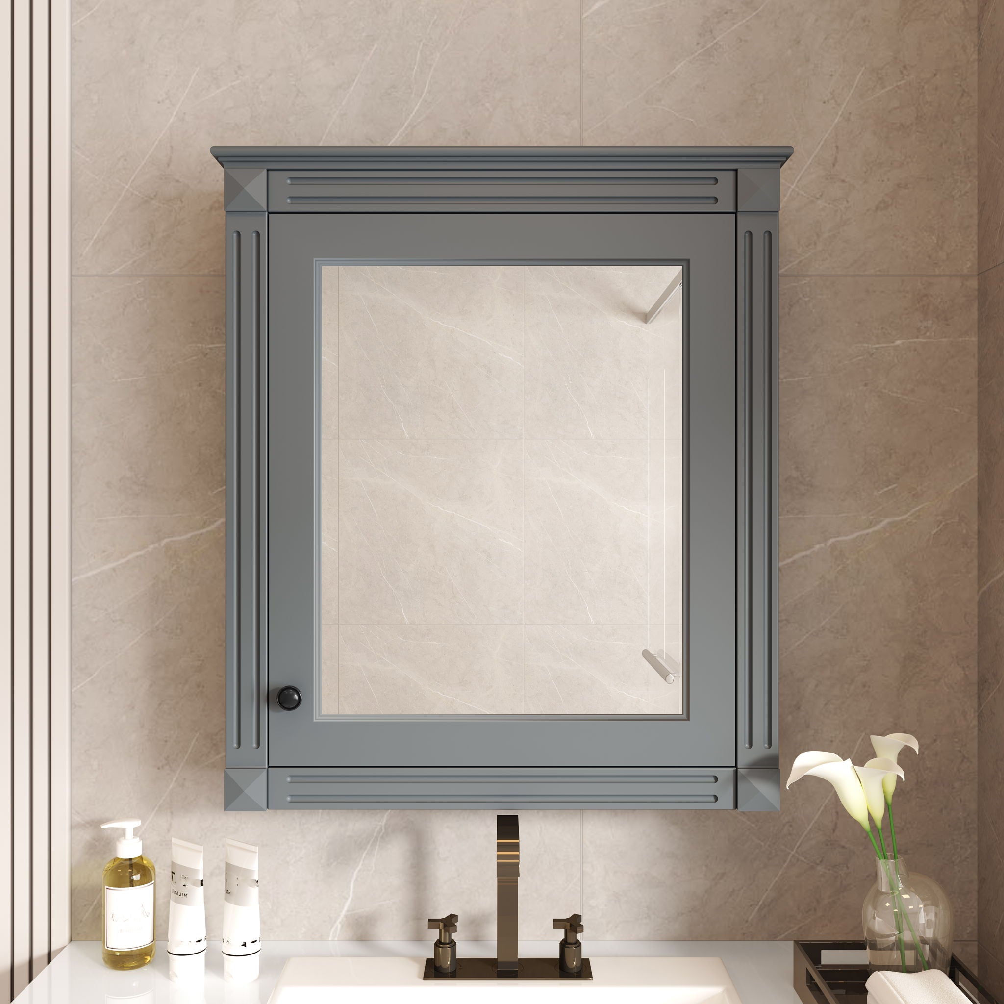 Wall Mounted Bathroom Storage Cabinet With Mirror, Medicine Cabinet With Height Adjustable Shelf