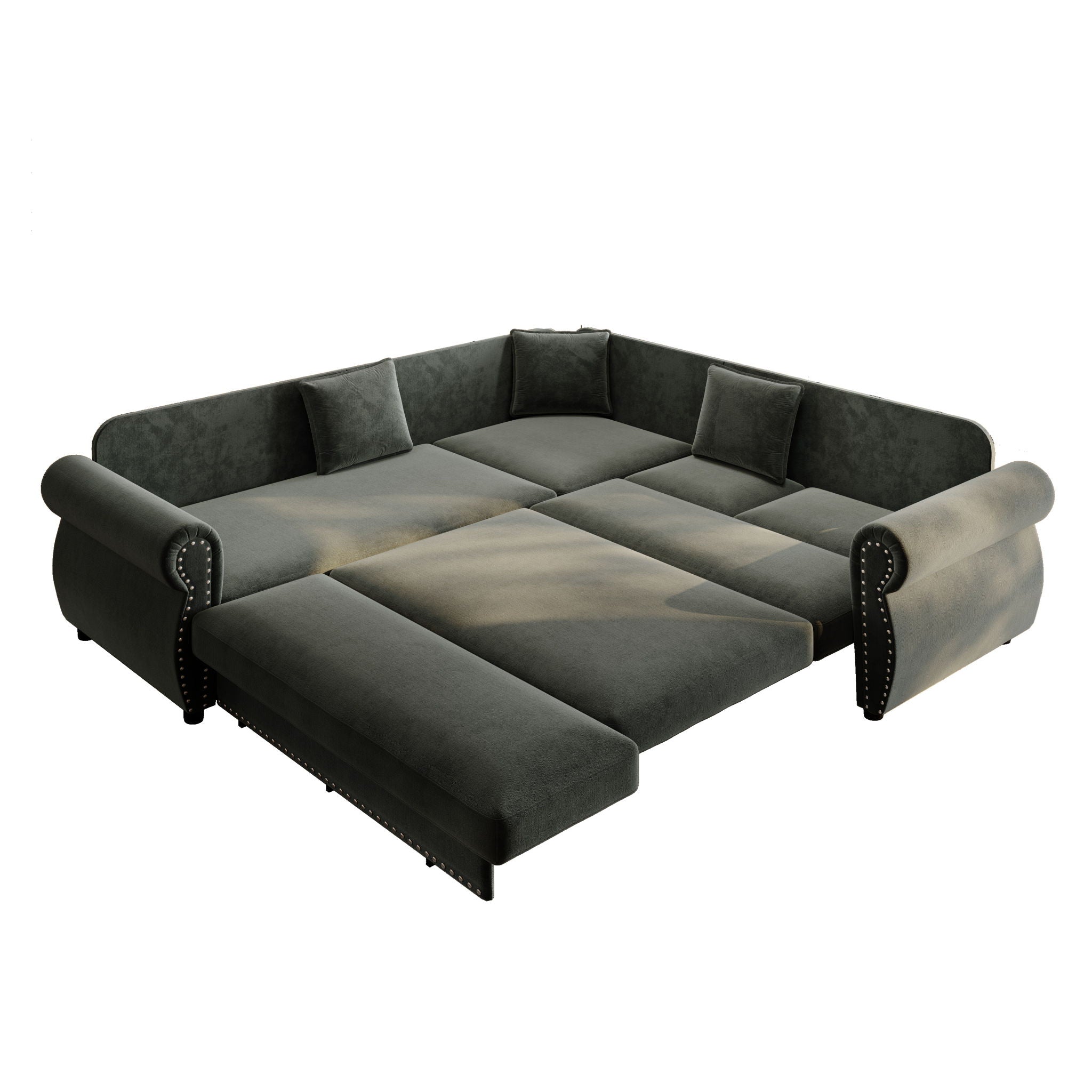 L-Shaped Sofa Couch With Pull-Out Bed