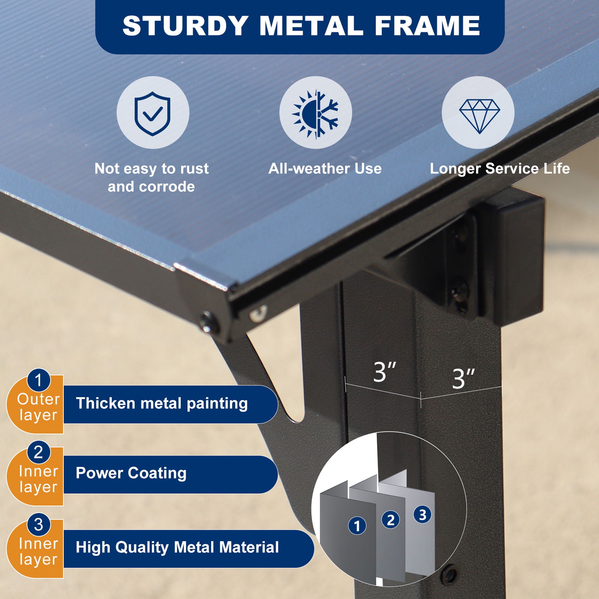 Wall Mounted Outdoor Pergola Gazebo, Heavy Duty Metal Awning With Roof