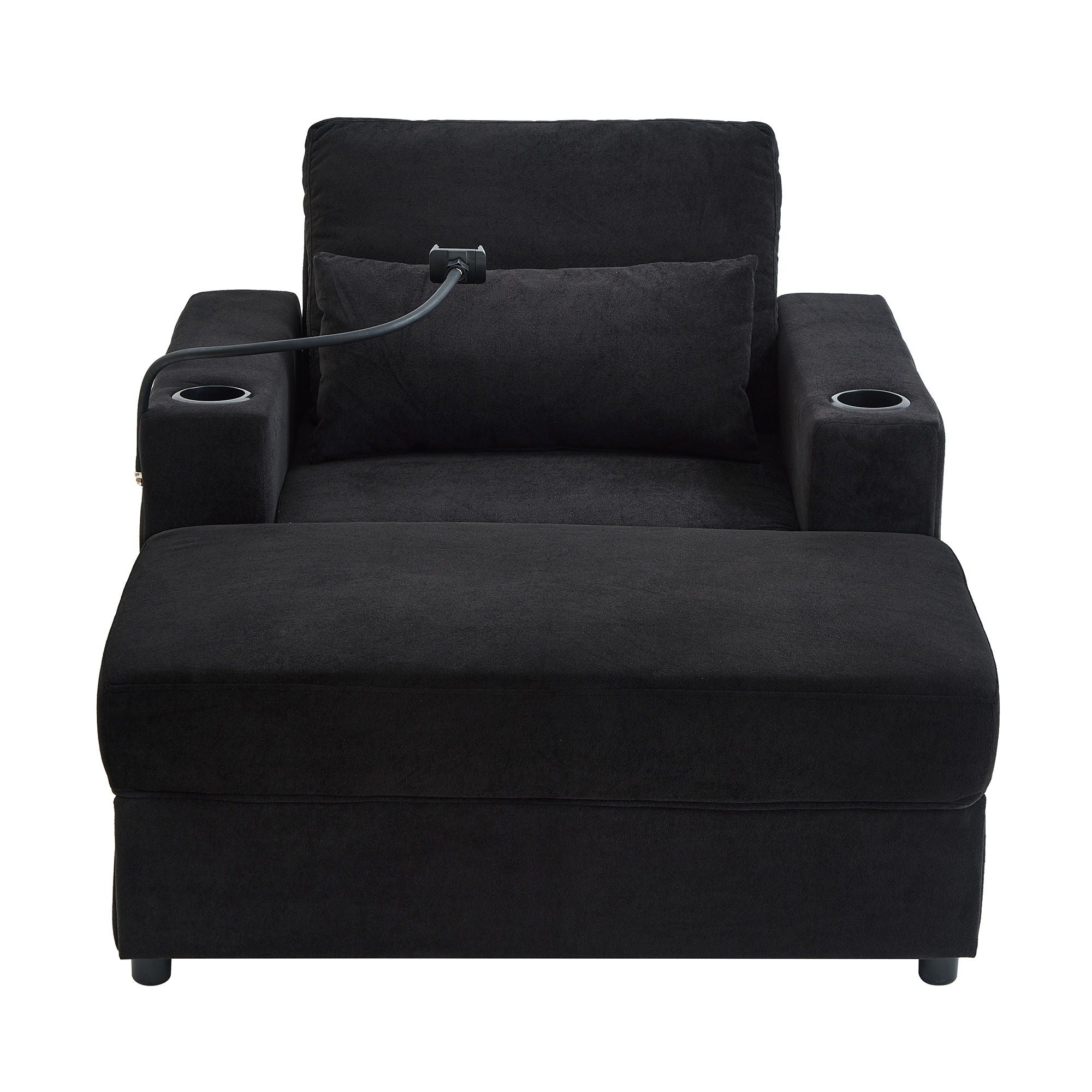 Modern Style Armchair Chaise Lounge Sofa Couch With Movable Storage Ottoman, USB Ports, Cup Holders, Phone Holder, Side Pockets