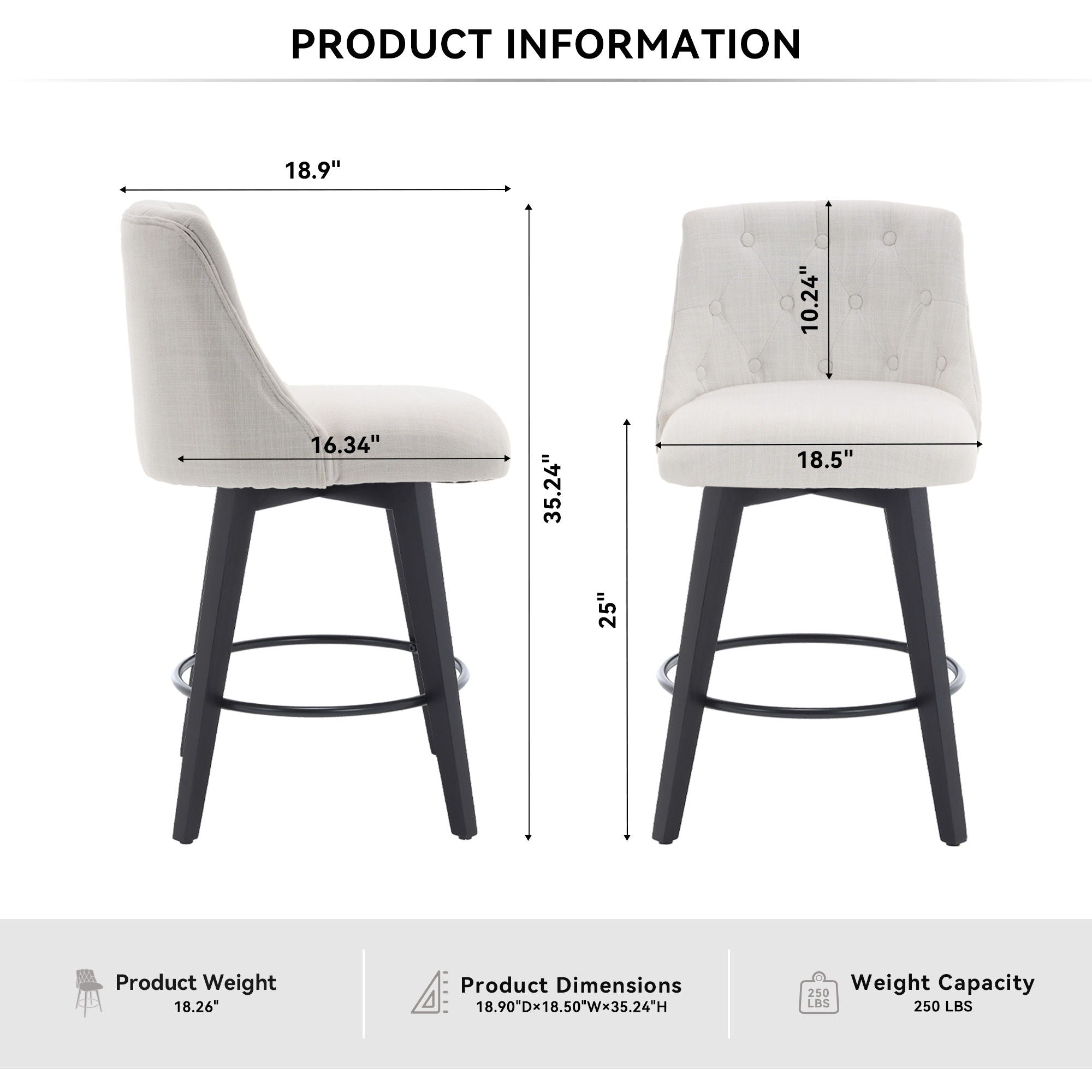 Swivel Bar Stools & Button Tufted Back (Set of 2)