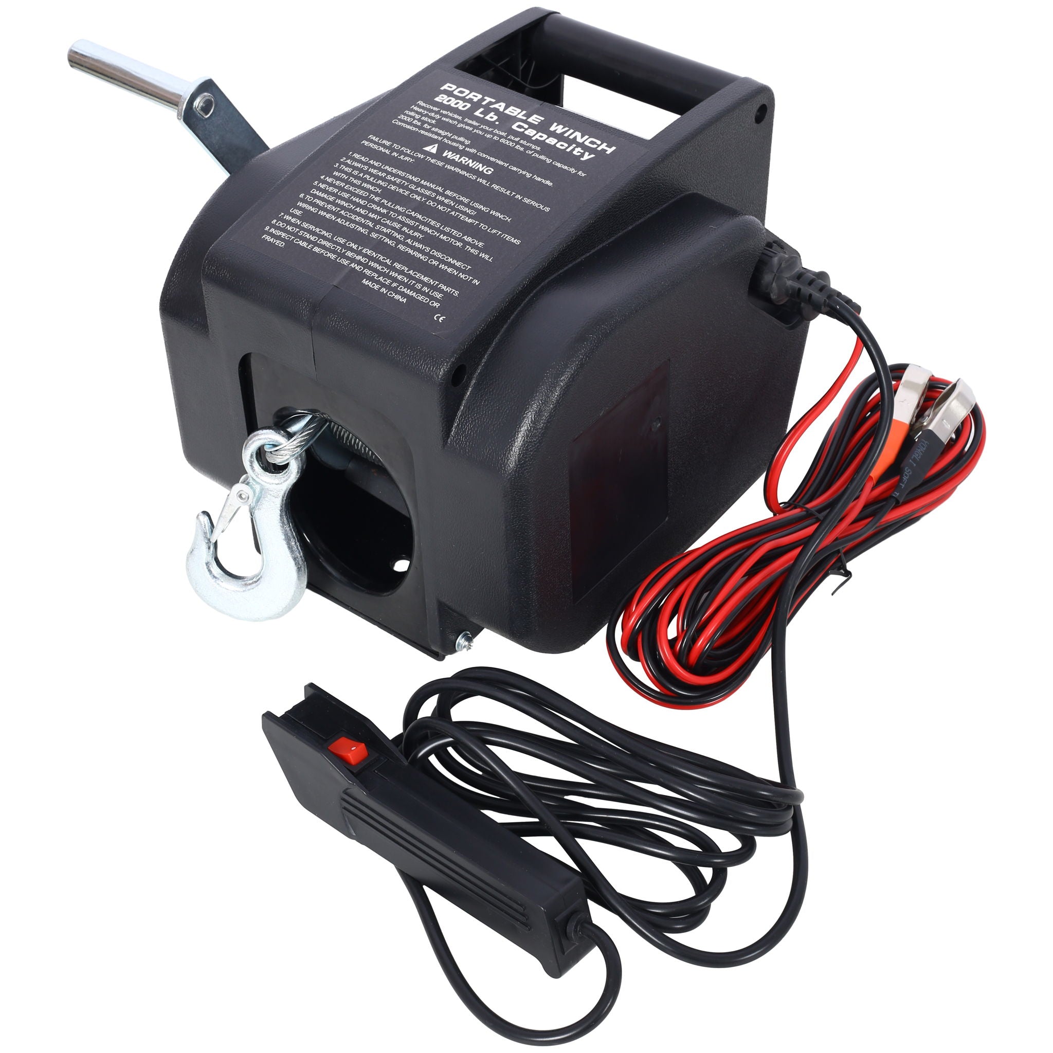 Reversible Electric Trailer Winch For Boats Up To 5000 Lbs With Galvanized Wire Rope And Casing - Black