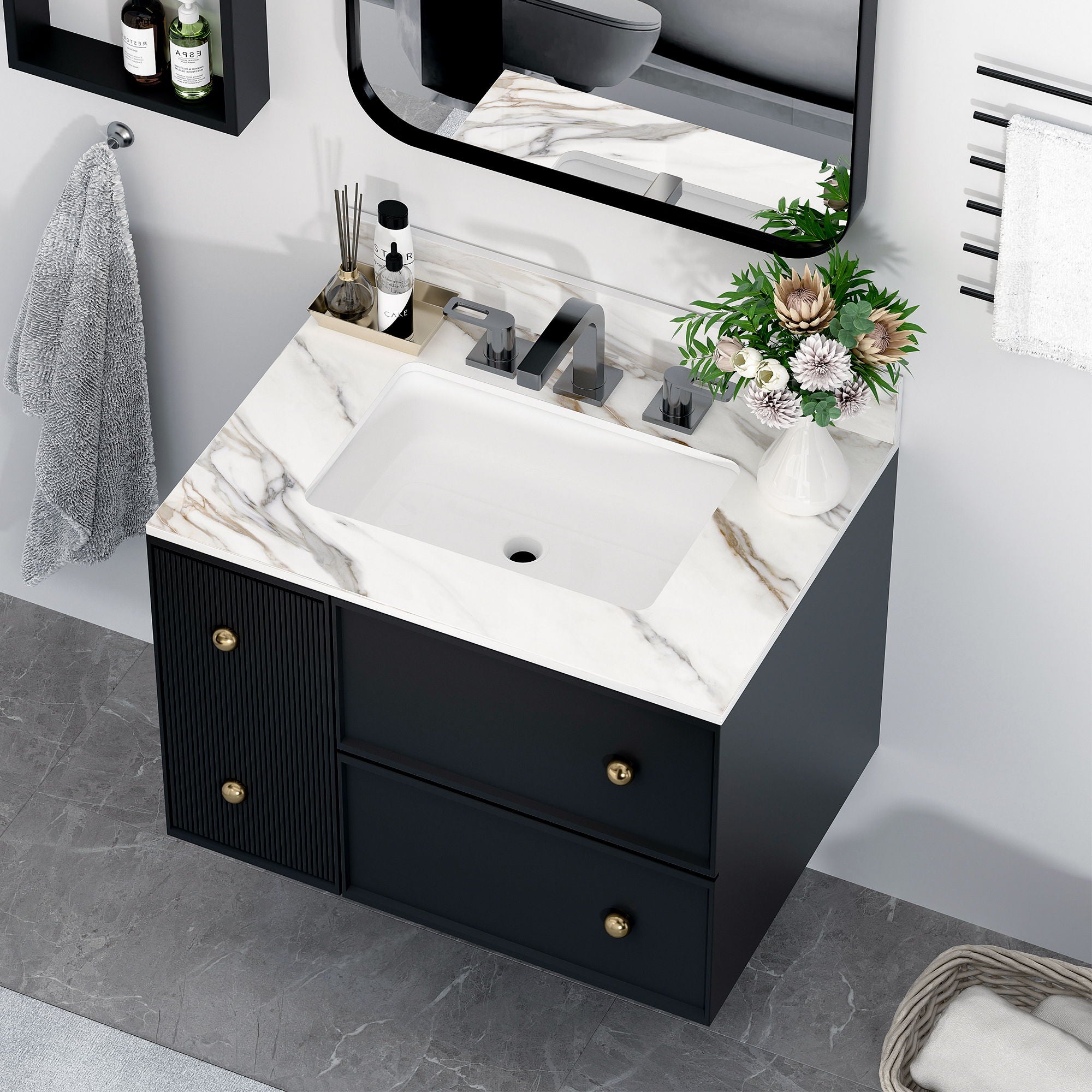 Vanity Top With Undermount Sink And Backsplash, Sintered Stone