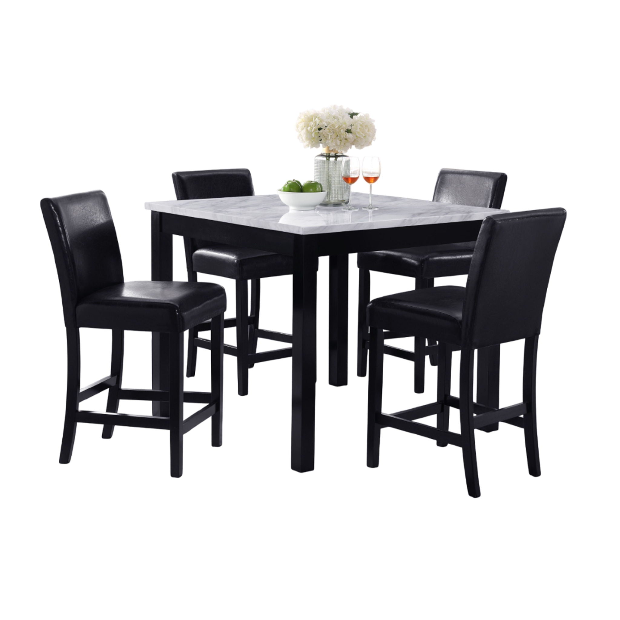 Modern 5 Piece Counter Height Dining Set With Tufted Nail Head Chairs