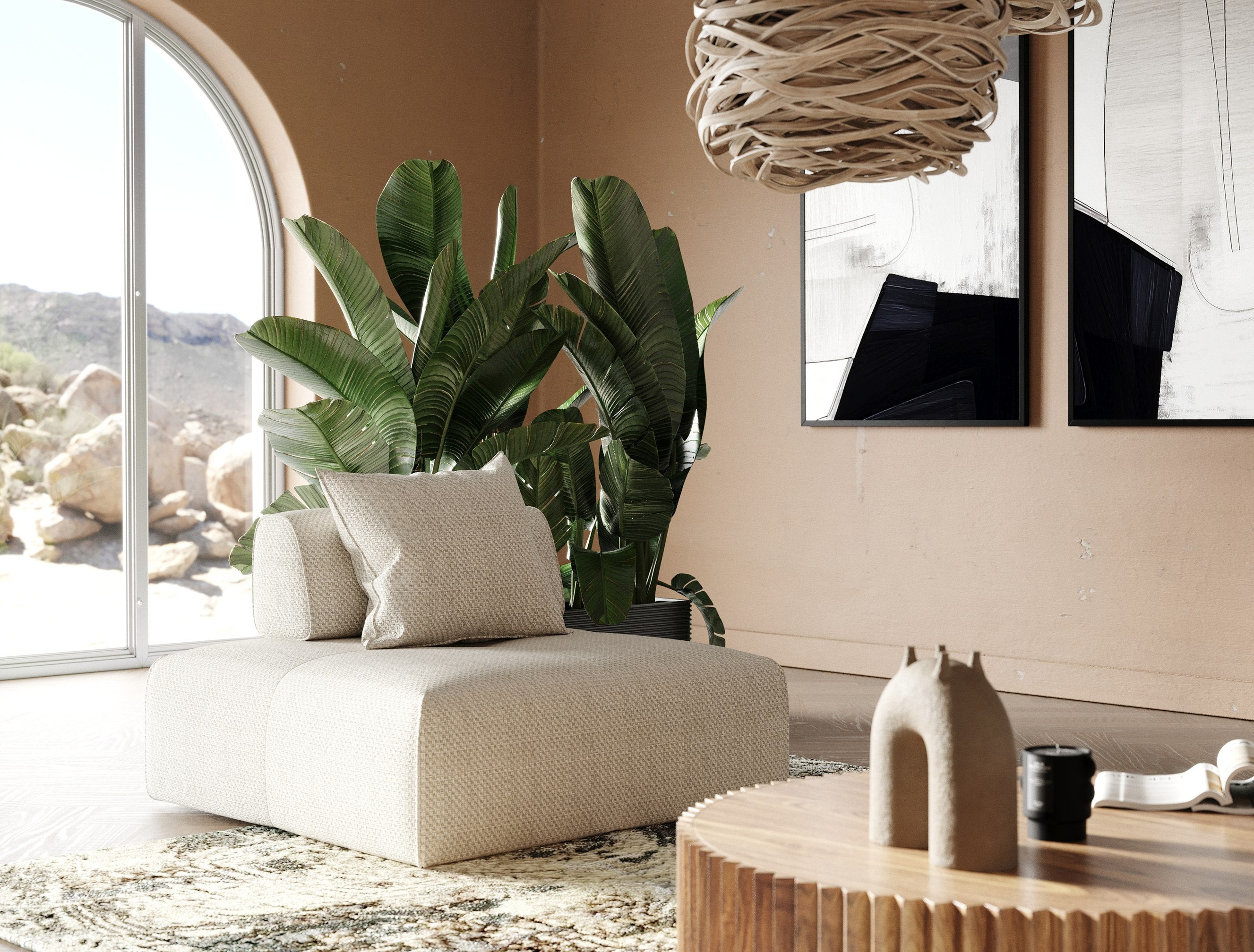 Divani Casa Mondo - Modern 4 Seat Modular Beige Fabric Sectional