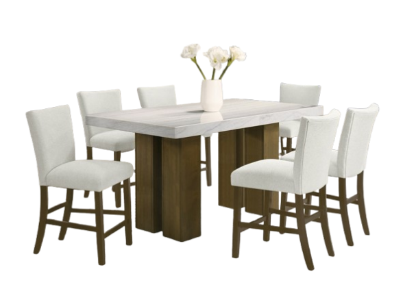 Capri20 - (GENUINE MARBLE) Counter Height Table & 6-Chairs