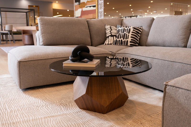 Modrest Rackham Mid-Century Walnut & Smoked Glass Coffee Table