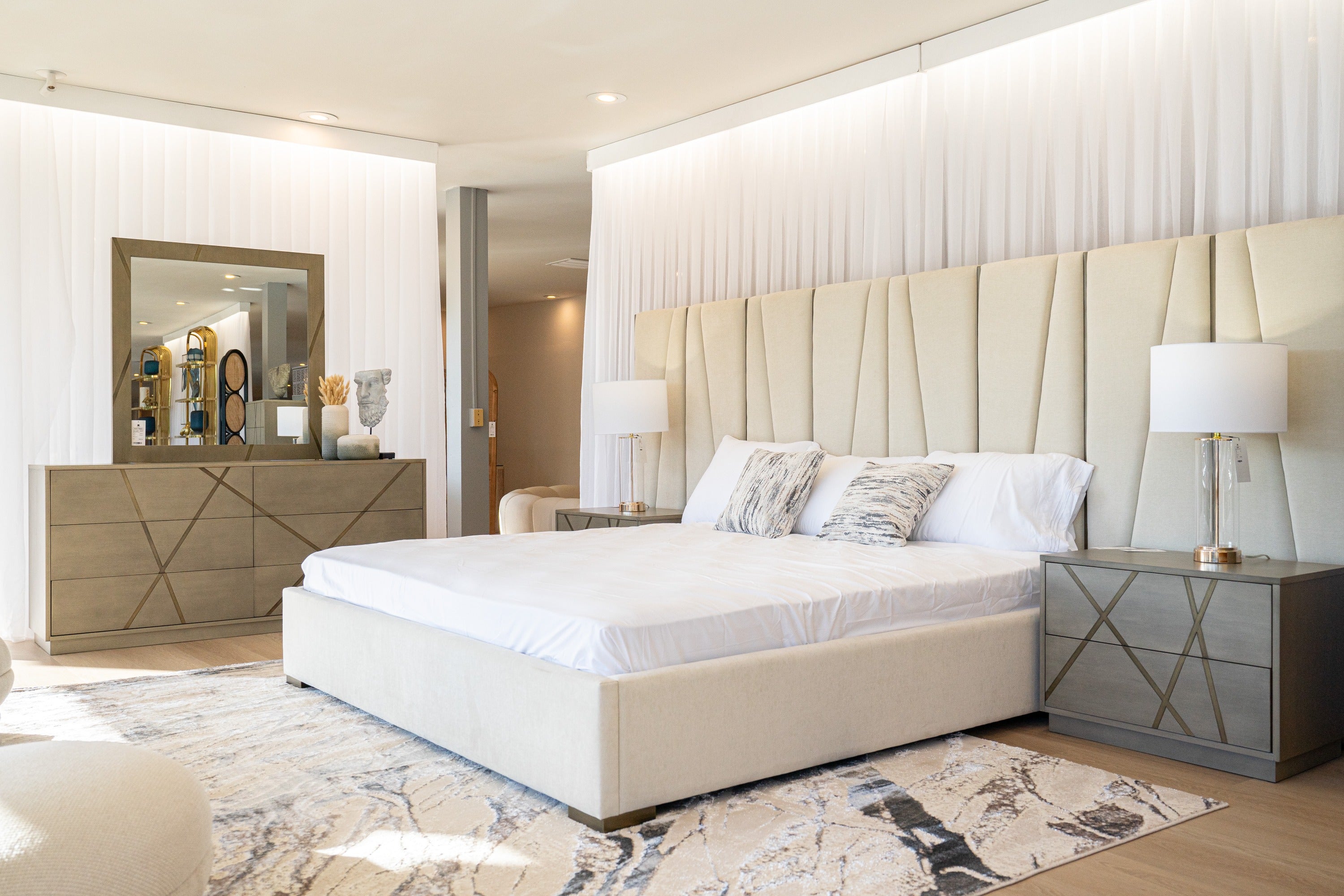 Modrest Nixa - Modern Beige Velvet + Brushed Bronze Bed-queen