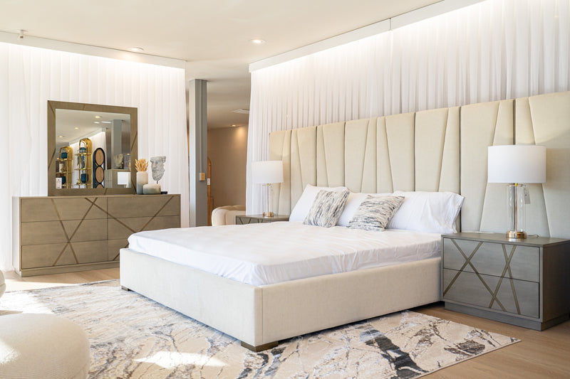 Modrest Nixa - Modern Beige Velvet + Brushed Bronze Bed-queen