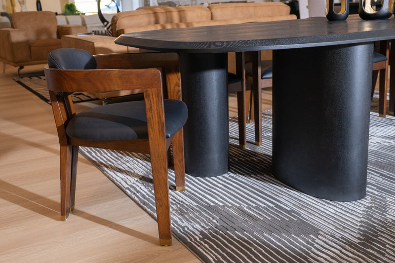 Modrest Belton - Modern Black Vegan Leather + Brown Oak Dining Chair