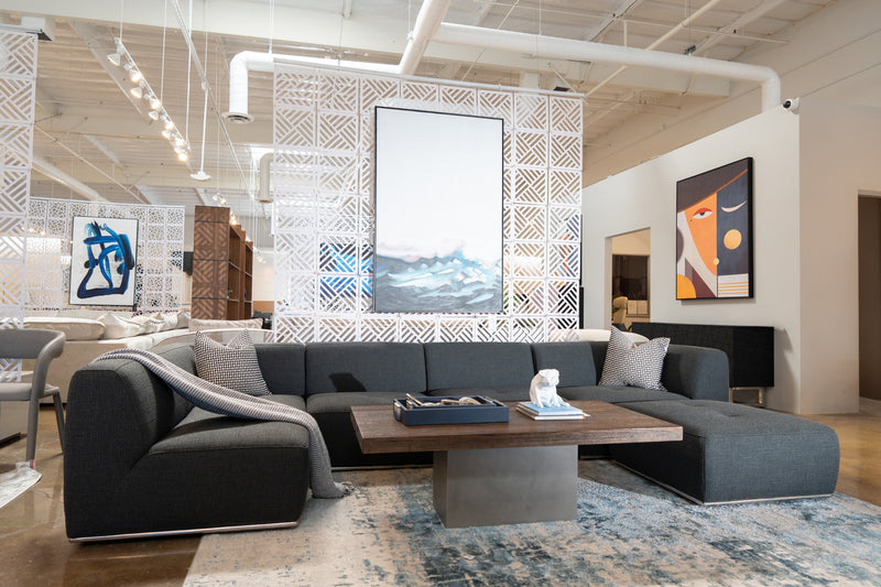 Divani Casa Hawthorn - Modern Grey Fabric Modular Left Facing Chaise Sectional Sofa + Ottoman