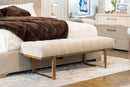 Modrest Robles - Modern Beige Fabric + Antique Brass Dining Bench