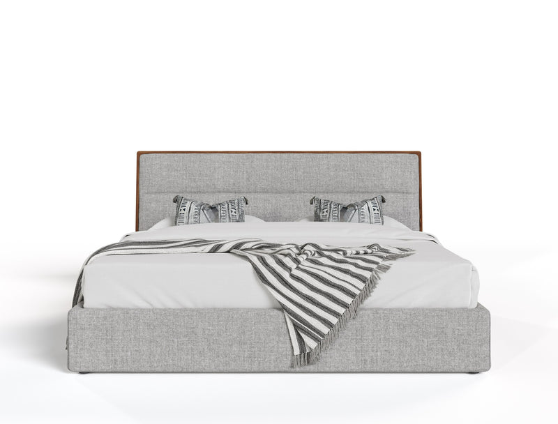 Modrest Dustin - Modern Grey Fabric & Walnut Trimmed Bed