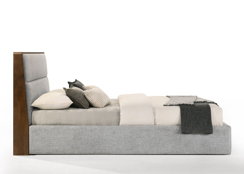 Modrest Dustin - Modern Grey Fabric & Walnut Trimmed Bedroom Set