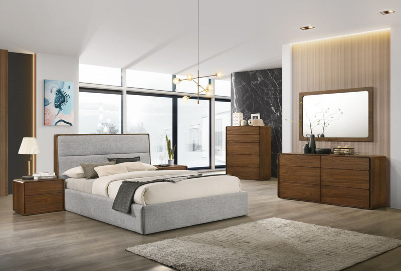 Modrest Dustin - QueenModern Grey Fabric & Walnut Trimmed Bed