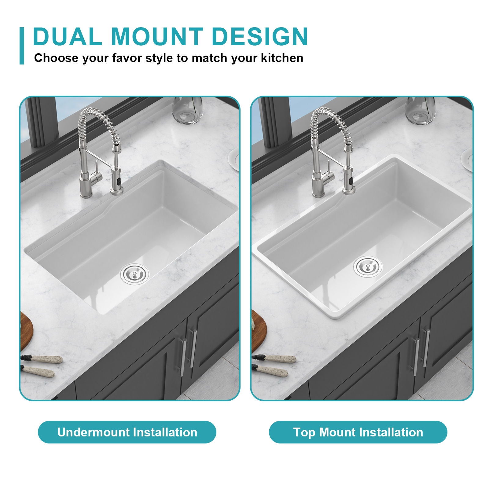 Undermount Workstation Single Bowl Porcelain Ceramic Kitchen Sink