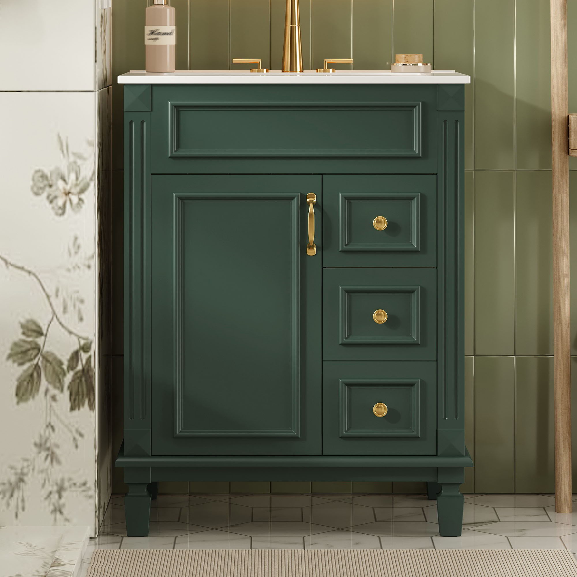 Bathroom Vanity With Sink, Compact Cabinet & 2 Drawers And Adjustable Shelf