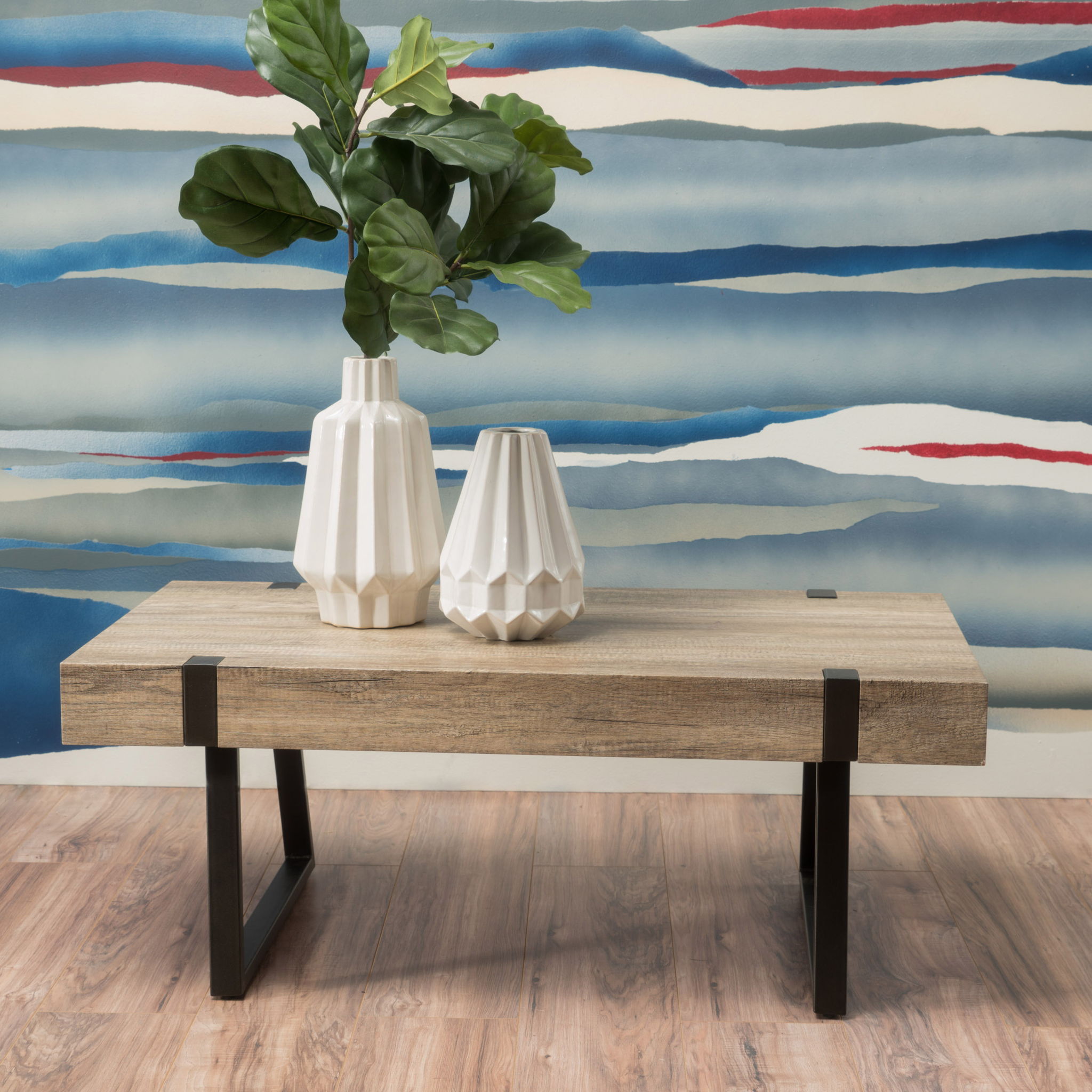 Abitha - Coffee Table With Industrial Powder Coated Metal Legs