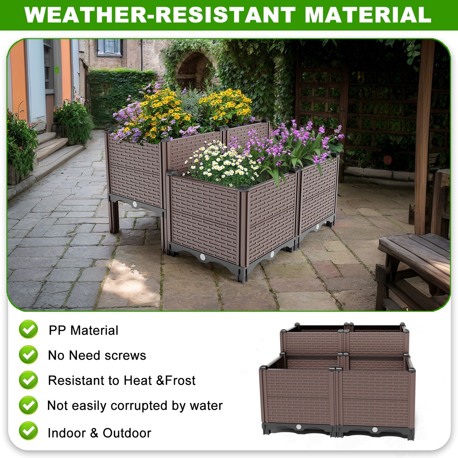 Raised Garden Beds Outdoor, Planter Boxes Outdoor For Vegetables, Flowers, Herbs, Garden Box With Drain Outlet, Heat And Frost Resistant Planters - Black / Brown