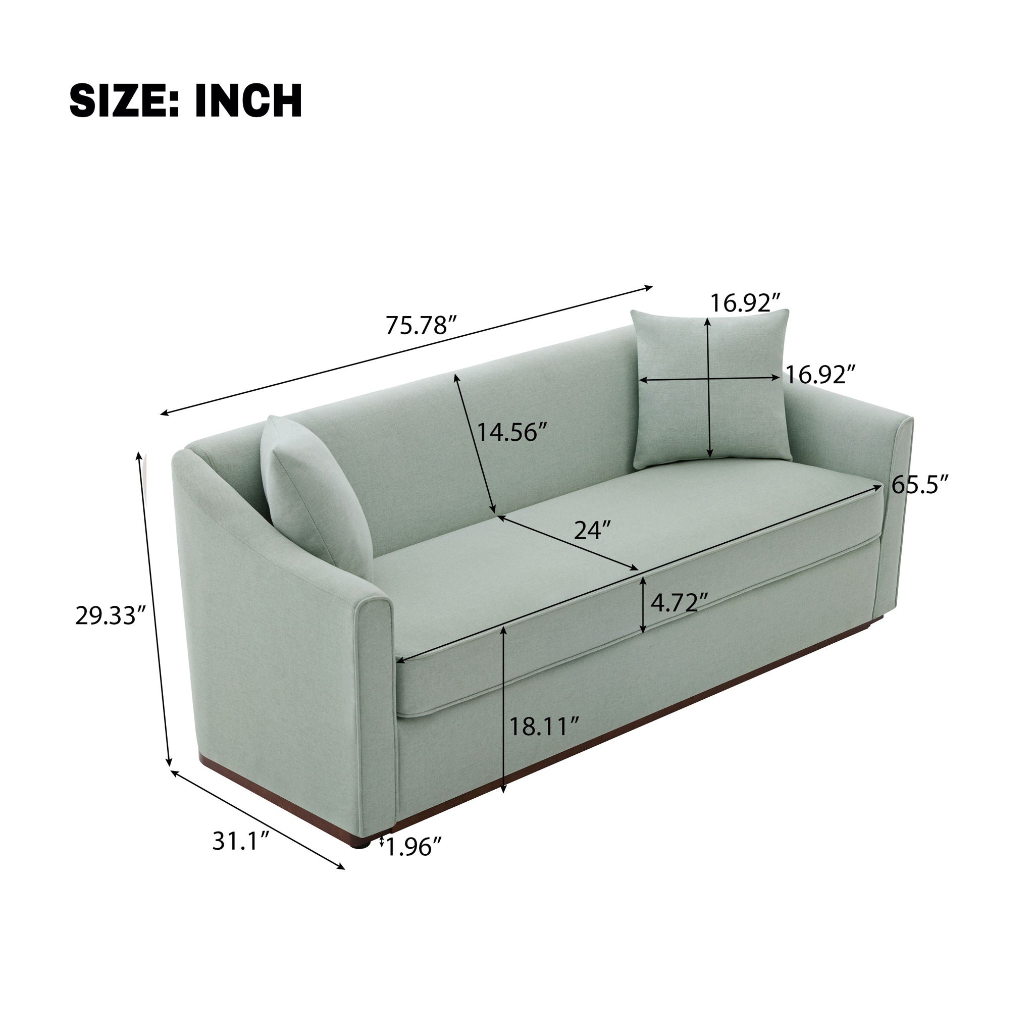 3 Seater Sofa With Wrap Around Armrests And Throw Pillows