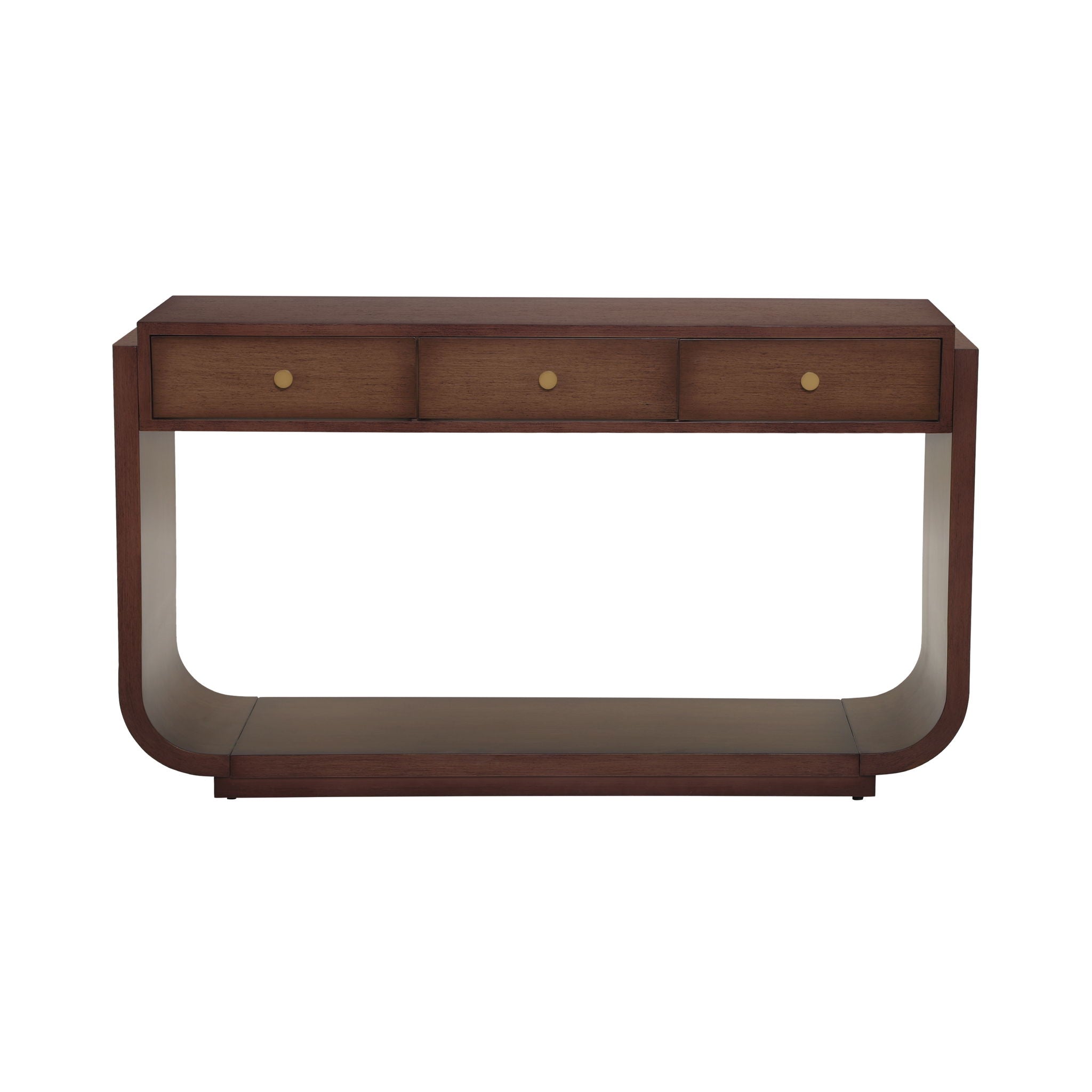 Console Table With 3 Drawers, Display Shelf, Curved Legs - Walnut