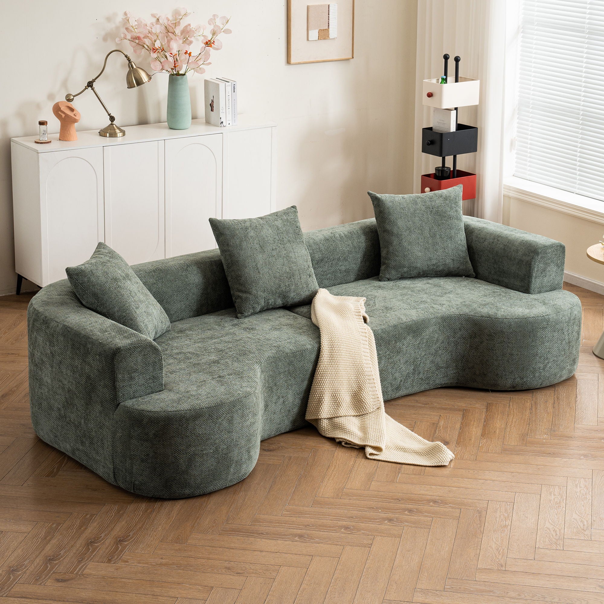 Modern Style Ultra Smooth Curved Sofa With 3 Pillows
