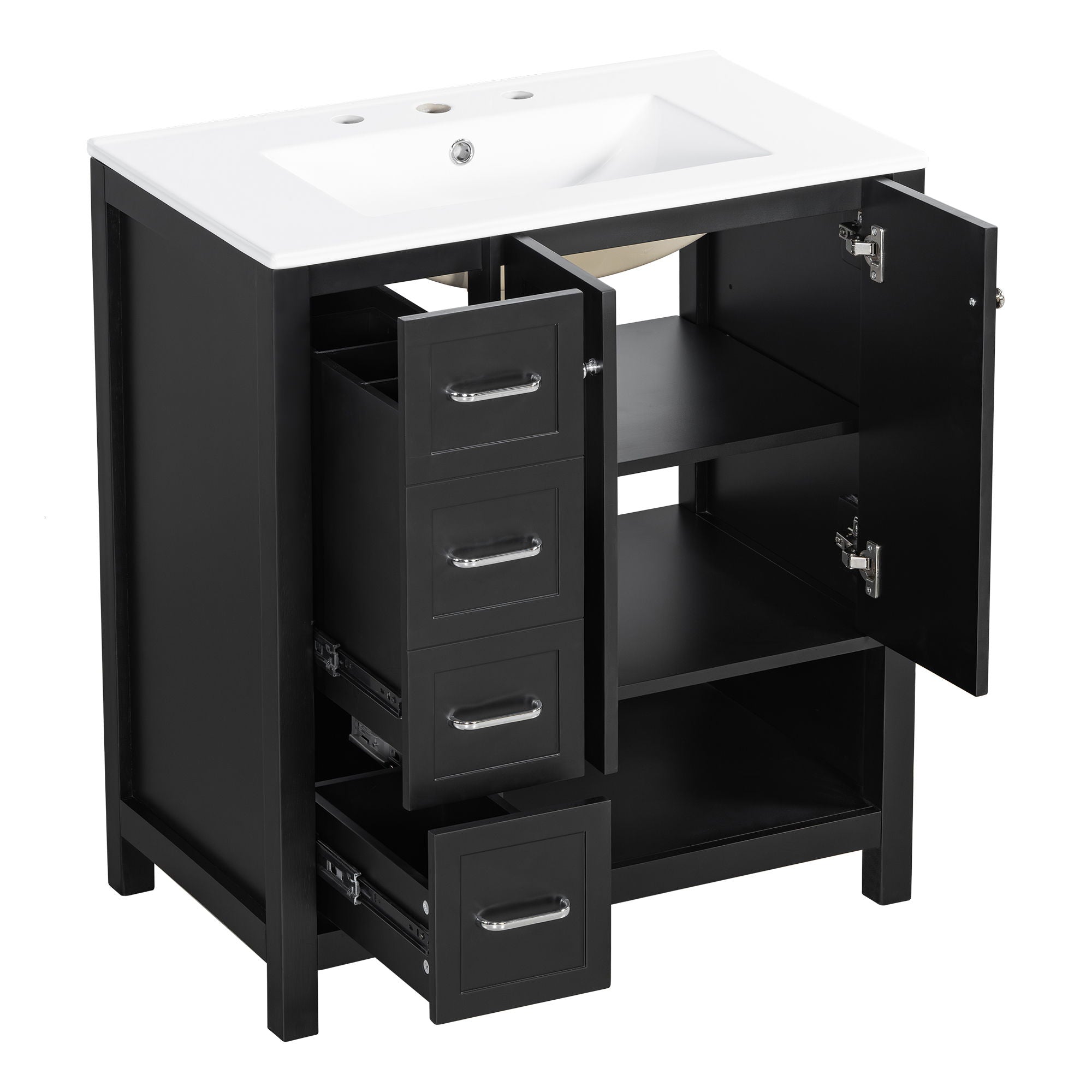 Bathroom Vanity With Sink Top, Bathroom Vanity Cabinet With 2 Doors And 2 Drawers, Open Shelf